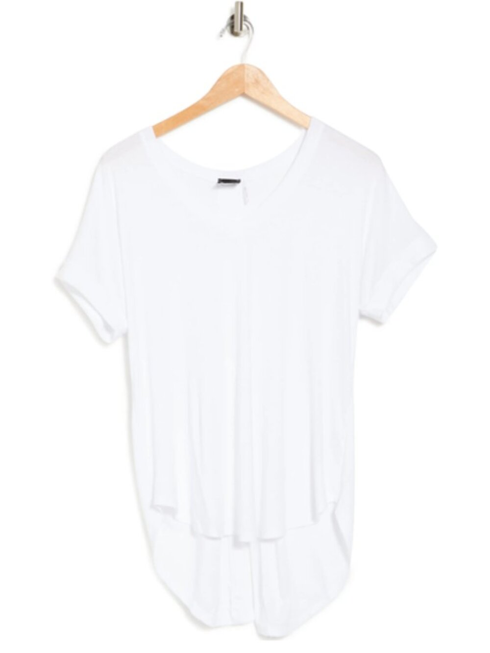 H by BORDEAUX White V-Neck High Low Hem Tee | Size Medium